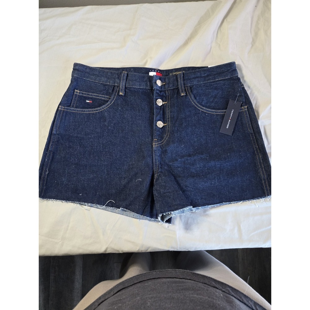Tommy Hilfiger Womens High Rise‎ Denim Shorts Dark Wash Button Fly NWT 31 - Picture 2 of 10